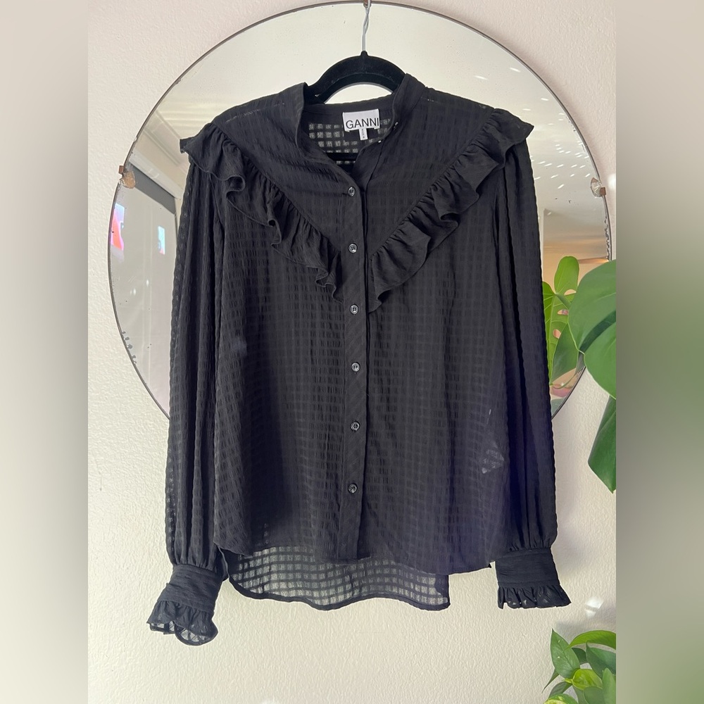 GANNI sheer black blouse